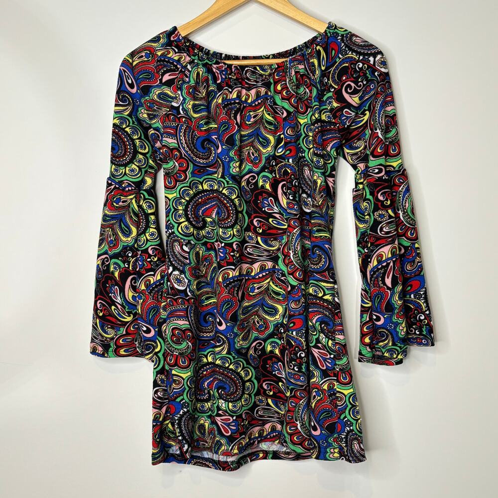 Colorful Paisley Bell Sleeve Tunic Dress/Top Women's Small/Medium